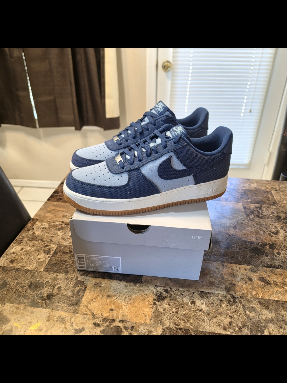 Nike Air Force 1 '07 LV8 Denim Navy Blue White Sneakers Men's 12